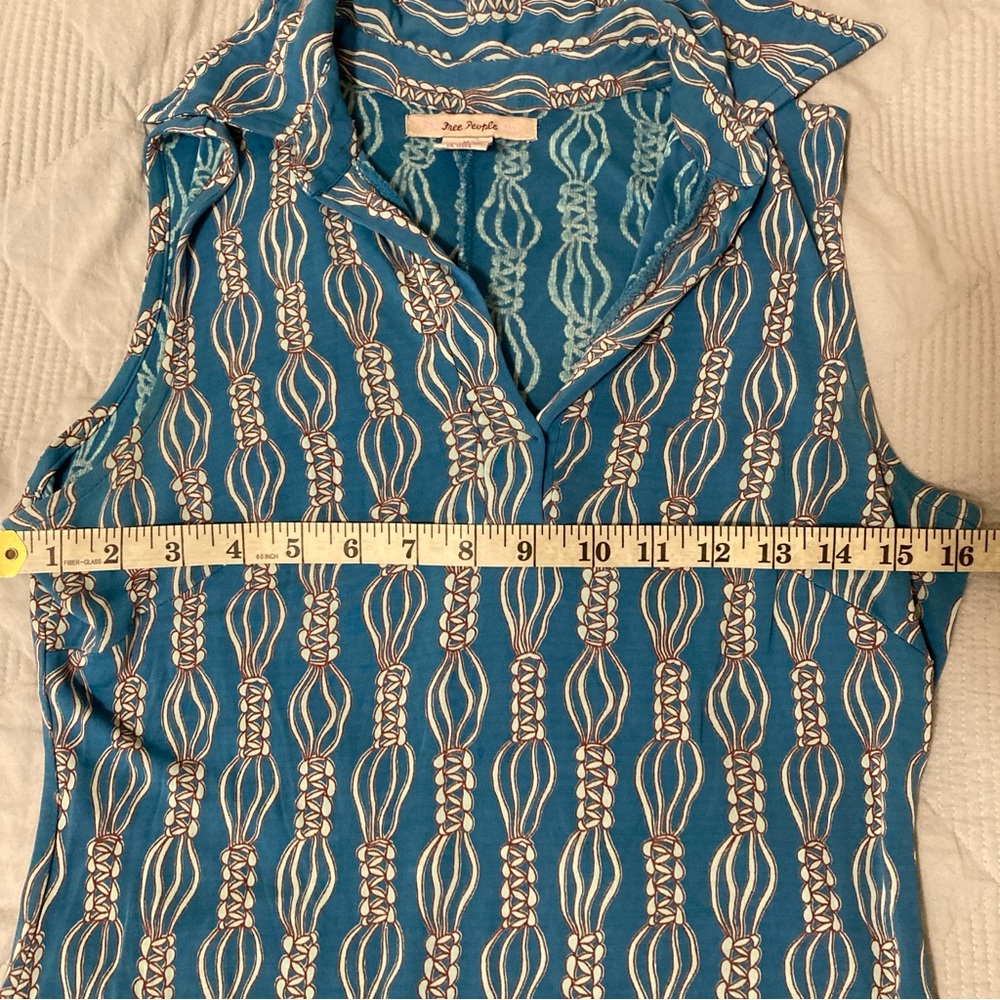 Free People Midi Dress Blue Patterned Sleeveless Rayon Collared Size M - Picture 7 of 11